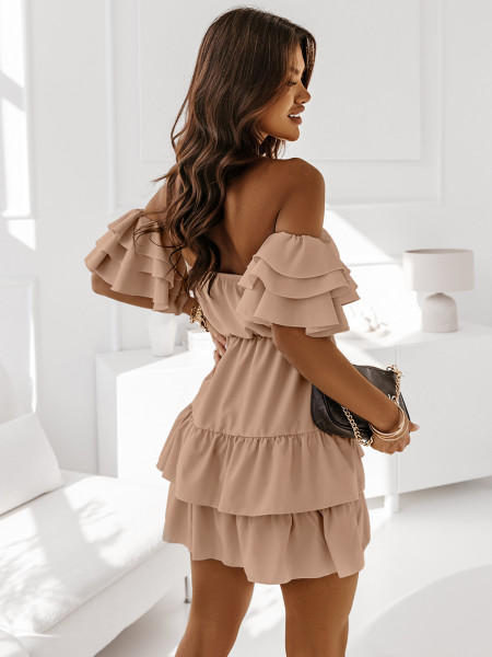 Rozkloszowana sukienka hiszpanka - MALAGA - beżowa