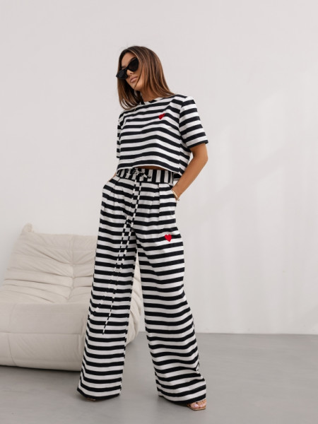 Krótka bawełniana bluzka w paski VEDA - czarno-biała 2