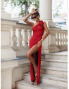 Dopasowana maxi sukienka na jedno ramię PEARLY - czerwona