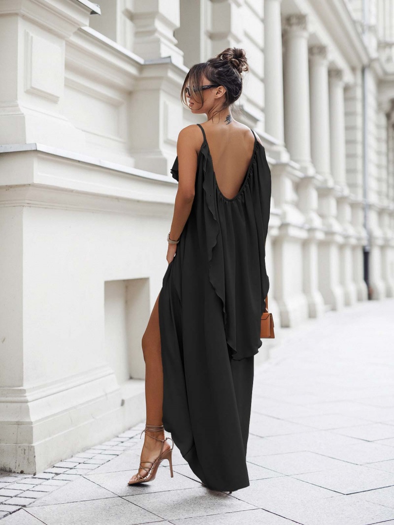 Maxi sukienka z odkrytymi plecami NELIA - czarna