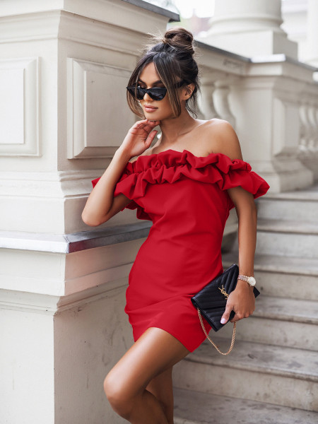 Modna sukienka hiszpanka z falbaną ALISTAR - czerwona 2