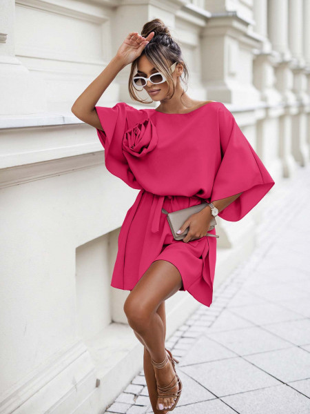 Kobieca sukienka nietoperz z różą BRIA - fuksjowa 2