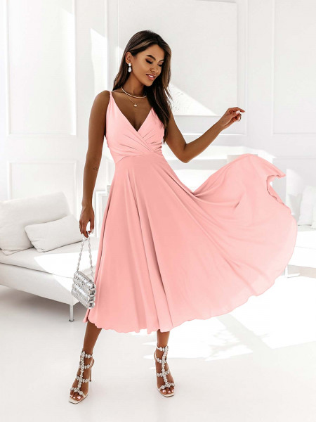 Sukienka midi na ramiączkach AGNES - pudrowy róż 2