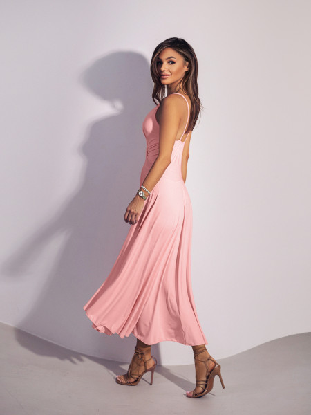 Sukienka midi na ramiączkach AGNES - pudrowy róż 2