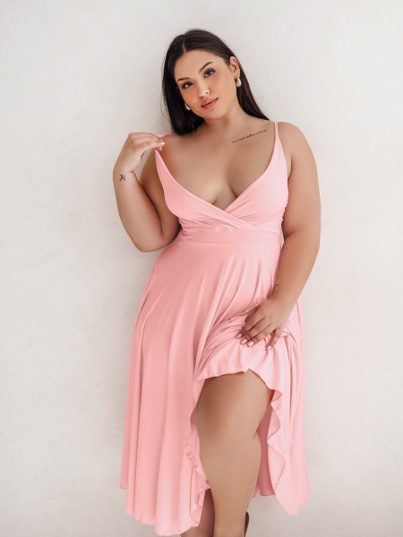 Sukienka midi PLUS SIZE na ramiączkach AGNES - pudrowy róż 2