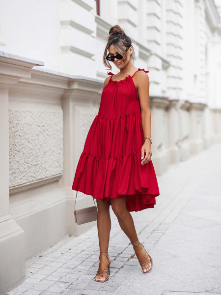Sukienka na ramiączkach z falbankami DARA - czerwona