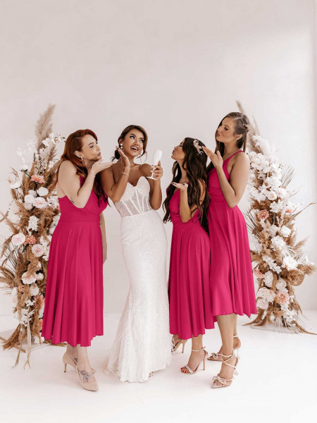 Sukienka midi na ramiączkach AGNES - fuksjowa 2