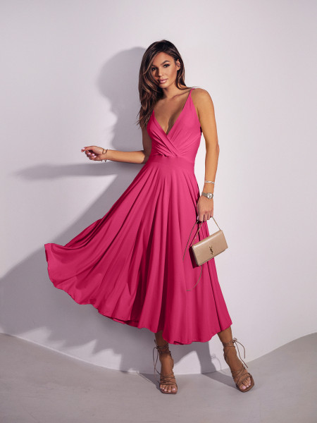 Sukienka midi na ramiączkach AGNES - fuksjowa 2