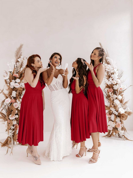 Sukienka midi na ramiączkach AGNES - czerwona 2