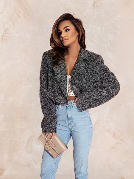 Krótka marynarka oversize LESLI - szary melanż