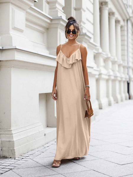 Maxi sukienka z odkrytymi plecami NELIA - beżowa 2