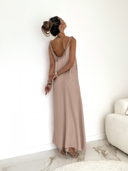 Maxi sukienka z ozdobnym warkoczem SIVIR - beżowa 2