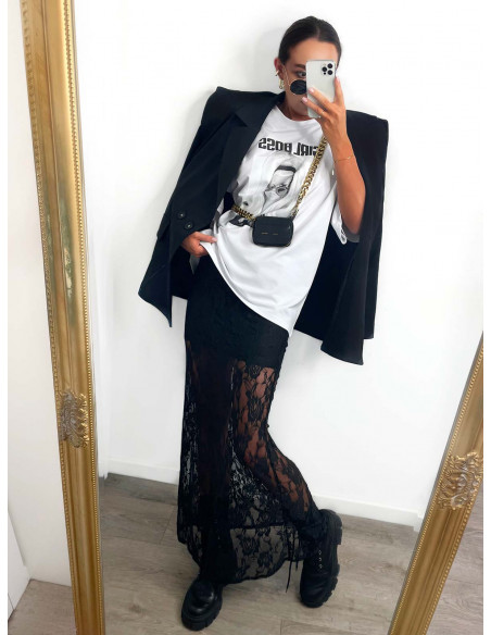 Elegancka koronkowa spódnica maxi LINSY - czarna