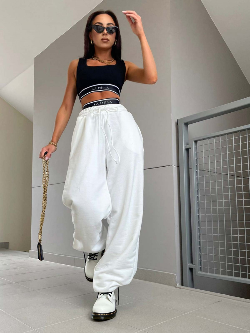 Szerokie spodnie dresowe DANCO - białe