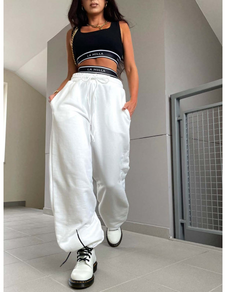 Szerokie spodnie dresowe DANCO - białe