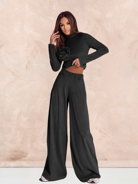 Welurowy dres spodnie + bluza ROSE - czarny 2