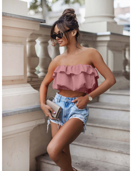 Modny crop top z falbanką SOREN - brudny róż