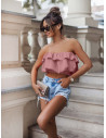 Modny crop top z falbanką SOREN - brudny róż