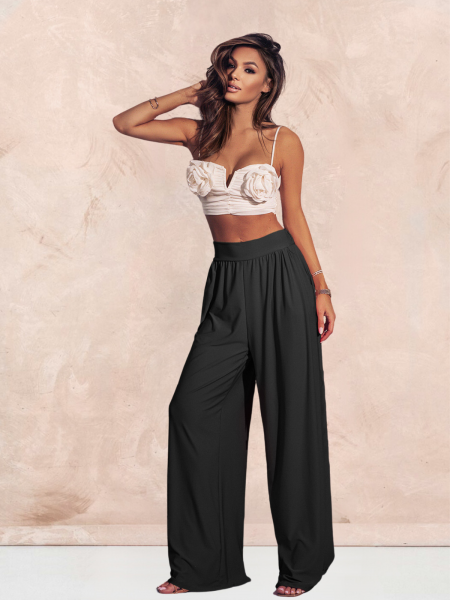 Elastyczne spodnie z szeroką nogawką MEREDIT -czarne 2