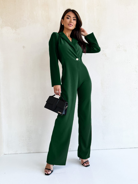 Elegancki kombinezon z ozdobnym guzikiem ERMA - butelkowa zieleń 2