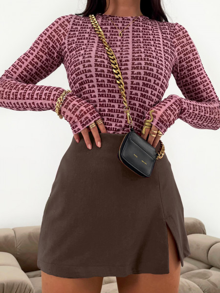 Eleganckie spódnico-spodenki z rozporkiem KAORI - brązowe