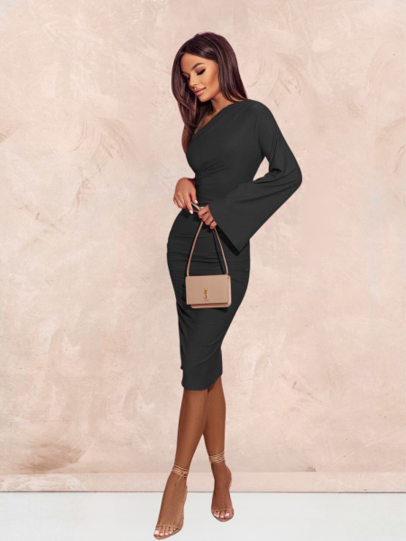 Dopasowana sukienka na jedno ramię EZALI - czarna 2