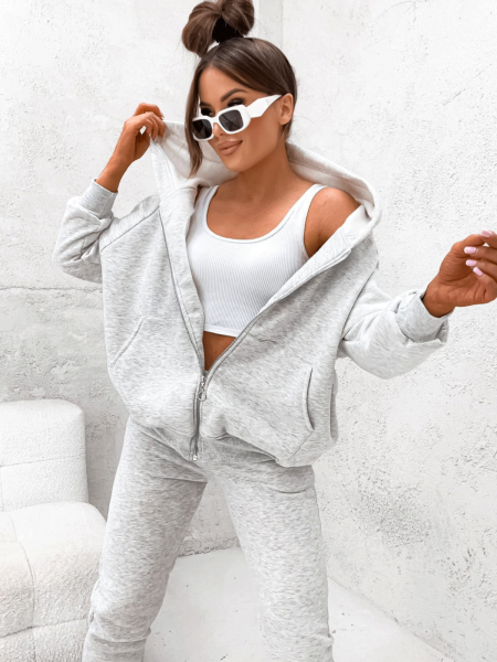 Komplet dresowy z rozpinaną bluzą CYNTHIA-szary melange 2
