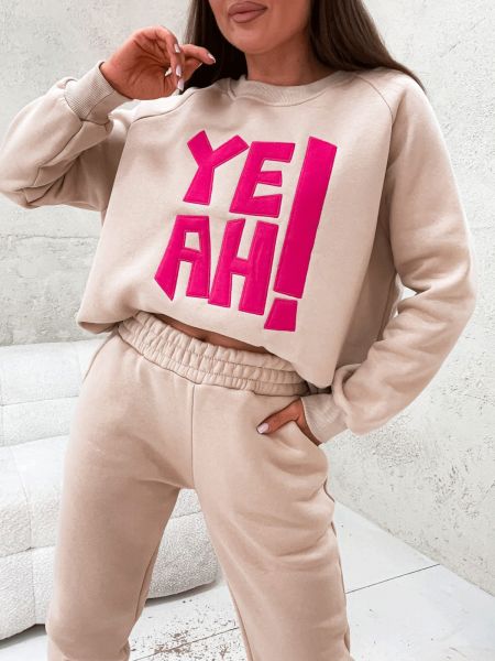 Komplet dresowy z napisem ELSIE - beżowy 2