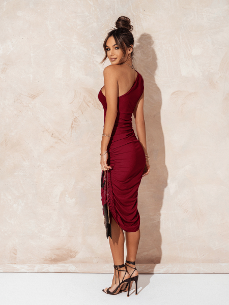 Dopasowana sukienka na jedno ramię DAYA - bordowa 2
