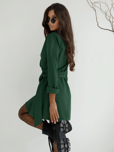 Przekładana sukienka z wiązaniem - LAIRA - butelkowa zieleń 2