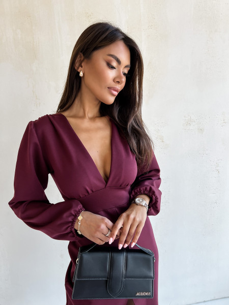 Sukienka midi z rozporkiem JEMMA - bordowa 2