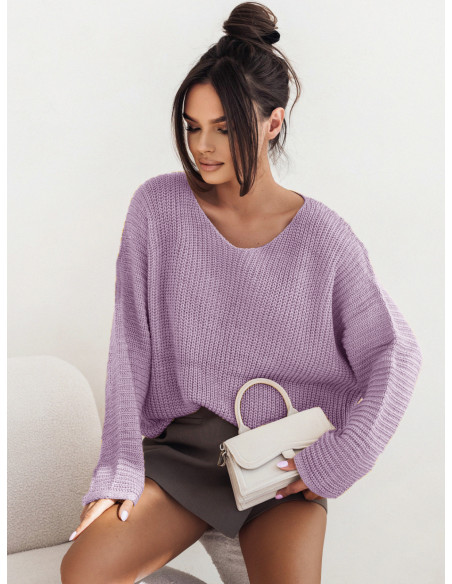 Pleciony sweter oversize ORIANNA - liliowy