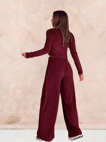 Welurowy dres spodnie + bluza ROSE - bordowy 2