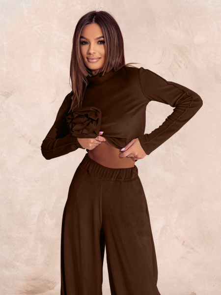 Welurowy dres spodnie + bluza ROSE - czekoladowy