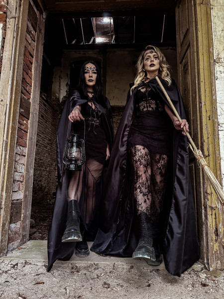 Długa peleryna z kapturem ELHABA - czarna 2