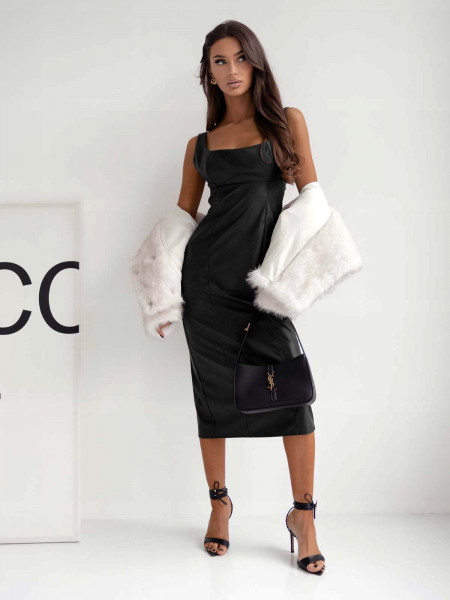 Dopasowana sukienka midi z ekoskóry TESSA - czarna 2