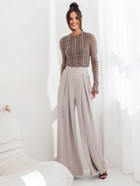 Eleganckie spodnie z zakładkami SANCHA - beżowe 2