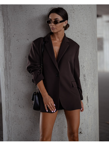 Długa oversizowa marynarka DIONISIA - czekoladowa