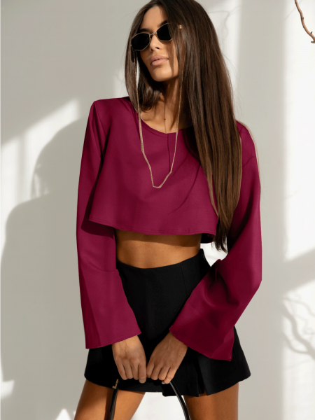 Modna krótka bluzka z poduszkami OPALINA - bordo 2