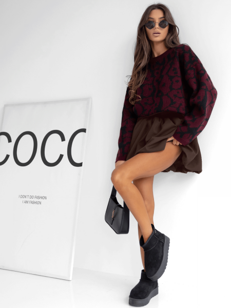 Spódnica mini bombka z szeroką gumą SALUD - czekoladowa 2