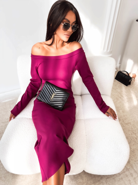 Sukienka midi z odkrytymi ramionami CLARISSA-bordowa 2