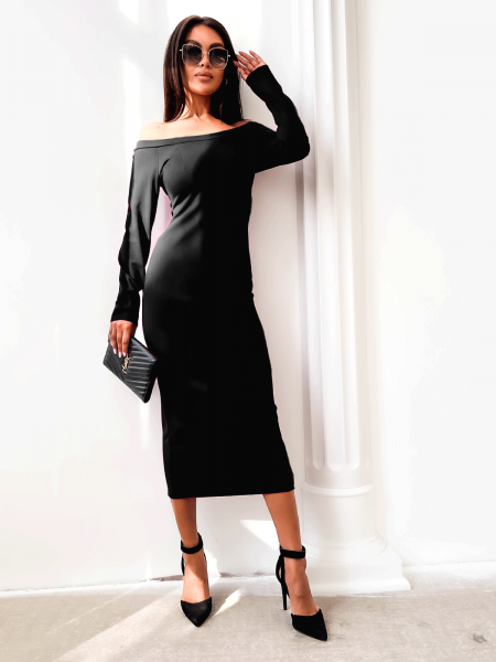 Sukienka midi z odkrytymi ramionami CLARISSA-czarna 2