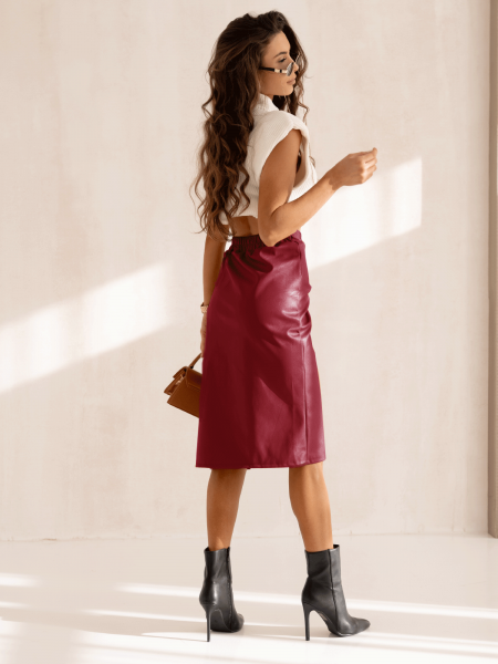 Przekładana spódnica z ecoskóry FAELINA - bordowa 2