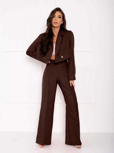 Garnitur z szerokimi spodniami HAJAM - czekoladowy