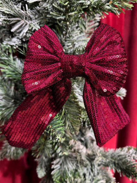 Ozdoba świąteczna choinkowa kokarda cekinowa S - czerwona