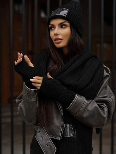 Komplet czapka szalik i rękawiczki WINTER - czarny 2