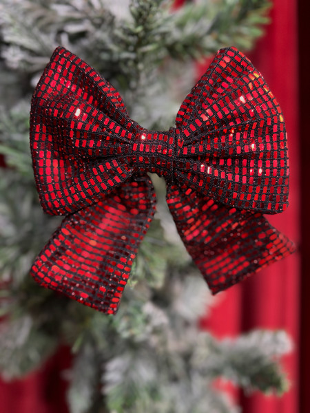 Ozdoba świąteczna choinkowa kokarda błyszcząca S - czerwona
