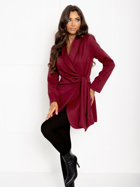 Przekładana marynarka z wiązaniem ETIEN - bordowa 2