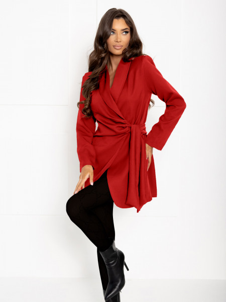 Przekładana marynarka z wiązaniem ETIEN - czerwona 2