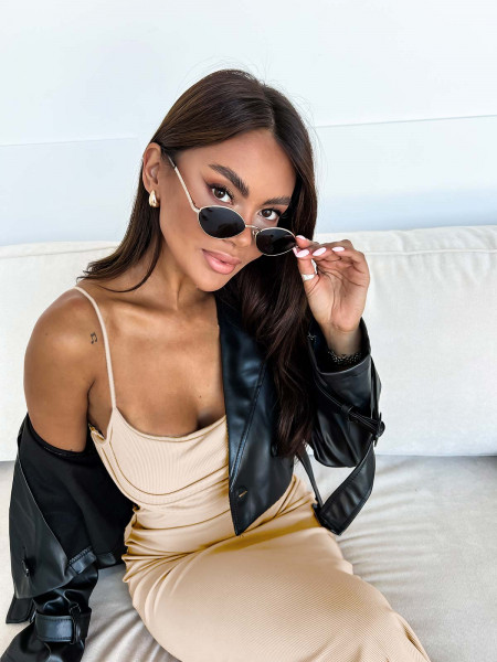 Dopasowana maxi sukienka na ramiączkach YELENA - beżowa